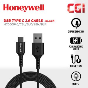 Honeywell USB 2.0 to Type-C Cable Cable 1.8 Metre (Black) - HC000046/CBL/SLC/1.8M/BLK