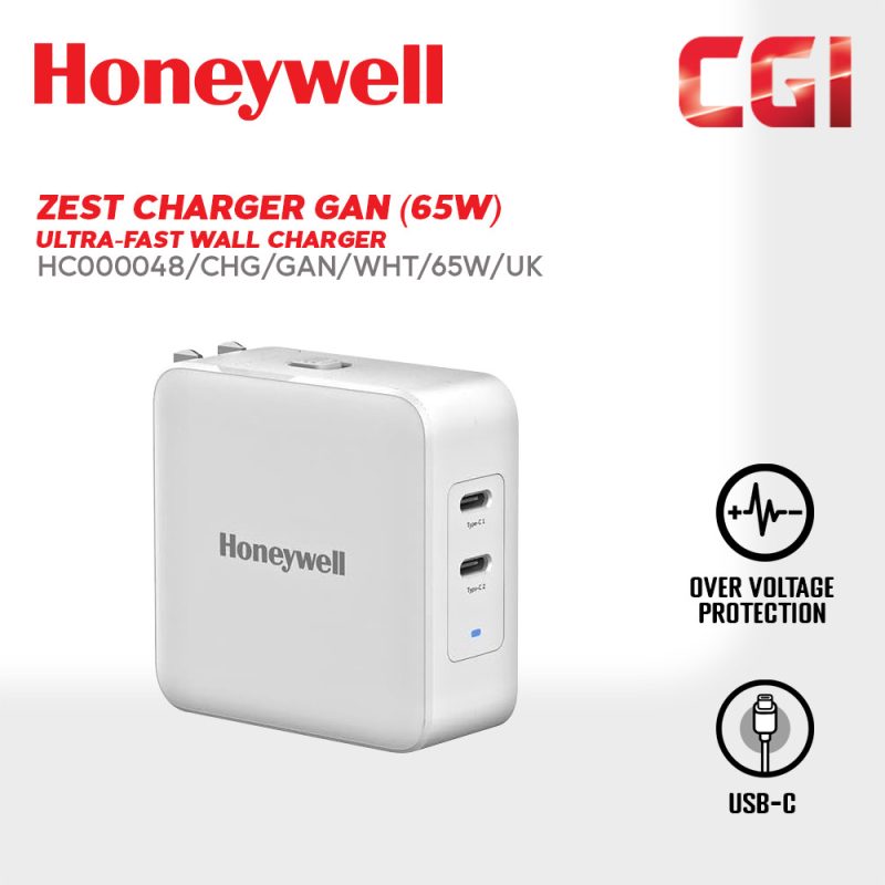 Honeywell Zest Charger GAN 65W Ultra-Fast Charger (White) - HC000048/CHG/GAN/WHT/65W/UK