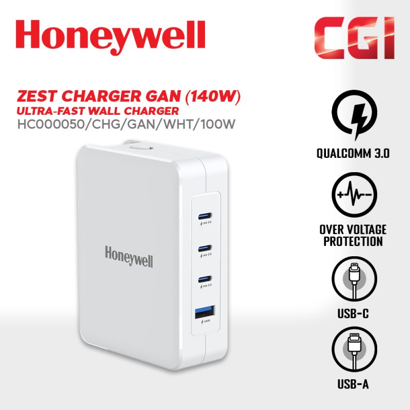 Honeywell Zest Charger GAN 140W Ultra-Fast Wall Charger (White) - HC000050/CHG/GAN/WHT/140W