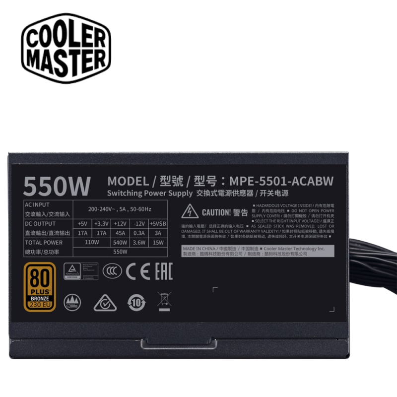 Cooler Master MWE Bronze 550 V3 230V ATX 3.1 - MPE-5501-ACABW-3BUK