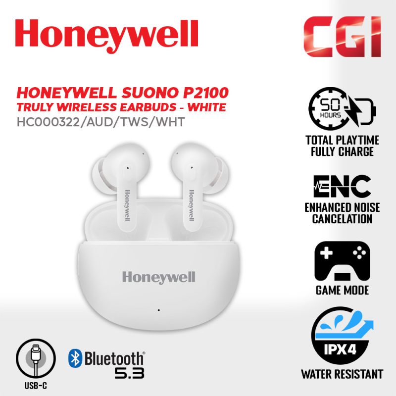 Honeywell Suono P2100 Truly Wireless Earbuds (White) - HC000322/AUD/TWS/WHT