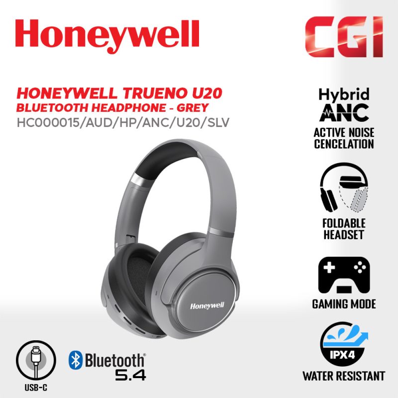 Honeywell Trueno U20 ANC Bluetooth Headphones - [HC000014/AUD/HP/ANC/U20/BLK] / [HC000015/AUD/HP/ANC/U20/SLV]