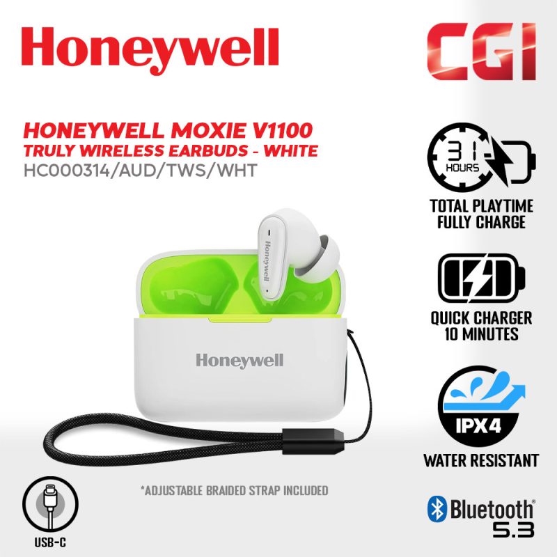 Honeywell Moxie V1100 Truly Wireless Earbuds - [HC000313/AUD/TWS/BLK] / [HC000314/AUD/TWS/WHT]