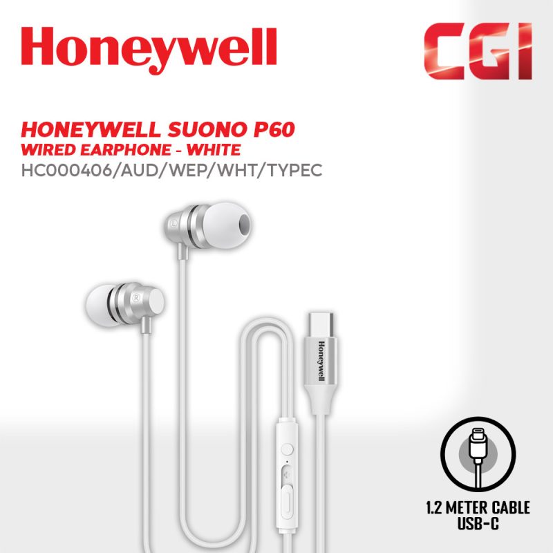 Honeywell Suono P60 Wired Earphones (White) - HC000406/AUD/WEP/WHT/TYPEC