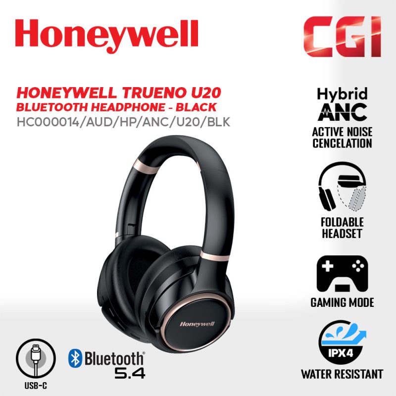 Honeywell Trueno U20 ANC Bluetooth Headphones - [HC000014/AUD/HP/ANC/U20/BLK] / [HC000015/AUD/HP/ANC/U20/SLV]