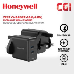 Honeywell Zest Charger GAN 45W Ultra-Fast Wall Charger (Black) - HC000045/CHG/GAN/BLK/45W/UK