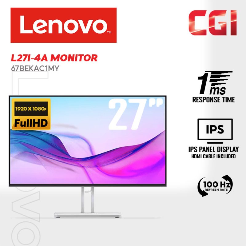 Lenovo 27" L27I-4A IPS FHD 100Hz 1ms Build-In Speaker Monitor - 67BEKAC1MY
