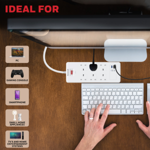 Honeywell 6 Outlet Surge Protector with 2 Type C with PD & 2 USB - HC000049/SRG/1.8M/WHT/6/2U/PD25W/UK