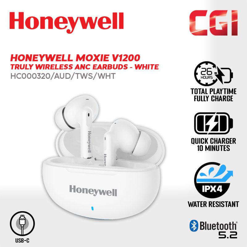 Honeywell Moxie V1200 Truly Wireless Earbuds - [HC000319/AUD/TWS/BLK] / [HC000320/AUD/TWS/WHT]