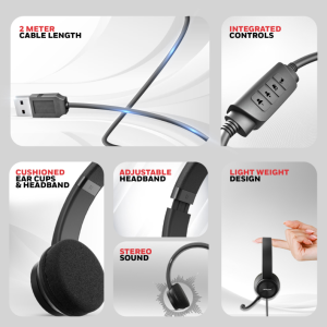 Honeywell Trueno U30 Wired Headphones BLK - HC000602/AUD/WHP/BLK/USB