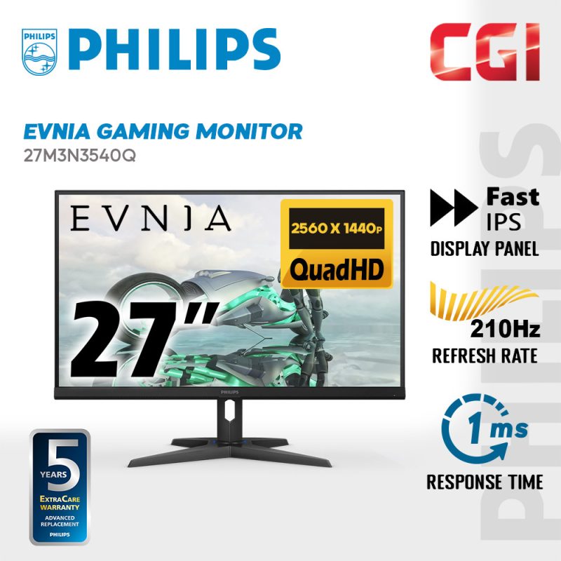 Philips 27" 27M3N3540Q Fast IPS QHD HDR10 Adaptive Sync 210Hz 1ms Gaming Monitor