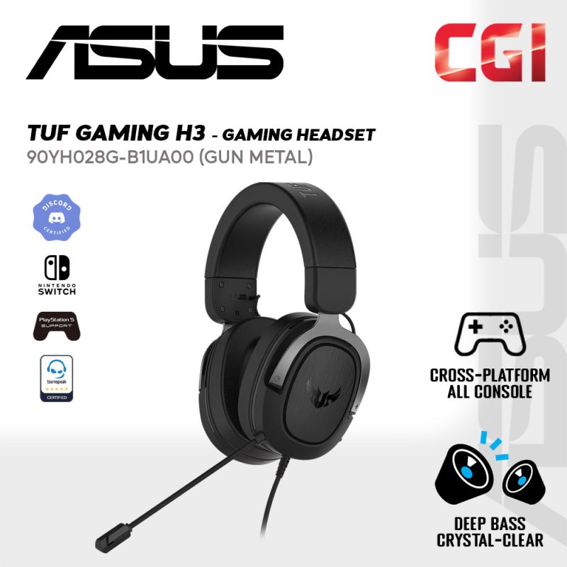 Asus TUF Gaming H3 7.1 Surround Sound Gaming Headset for PC, PS4, Xbox One and Nintendo Switch - GUN METAL (90YH028G-B1UA00)