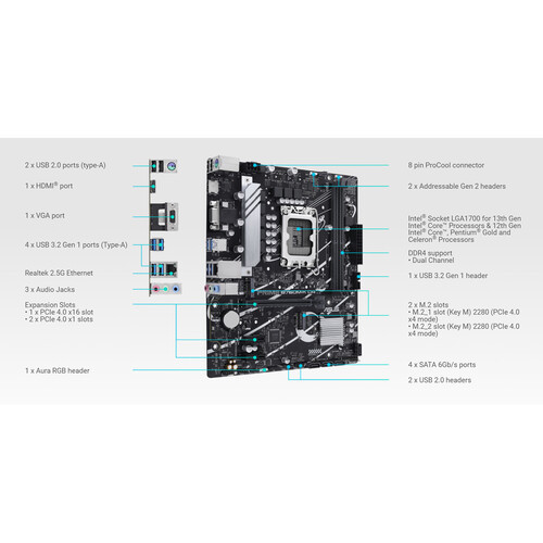 Asus Prime B760M-K-D5 DDR5 LGA 1700 PCIe 4.0 Motherboard BUNDLE Processor