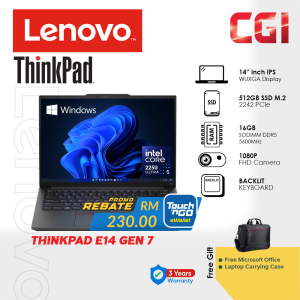 Lenovo 14" Thinkpad E14 Gen 7 ULT 5 225U 16GB DDR5 512GB Backlit Win11Pro WUXGA IPS 3YO With Office