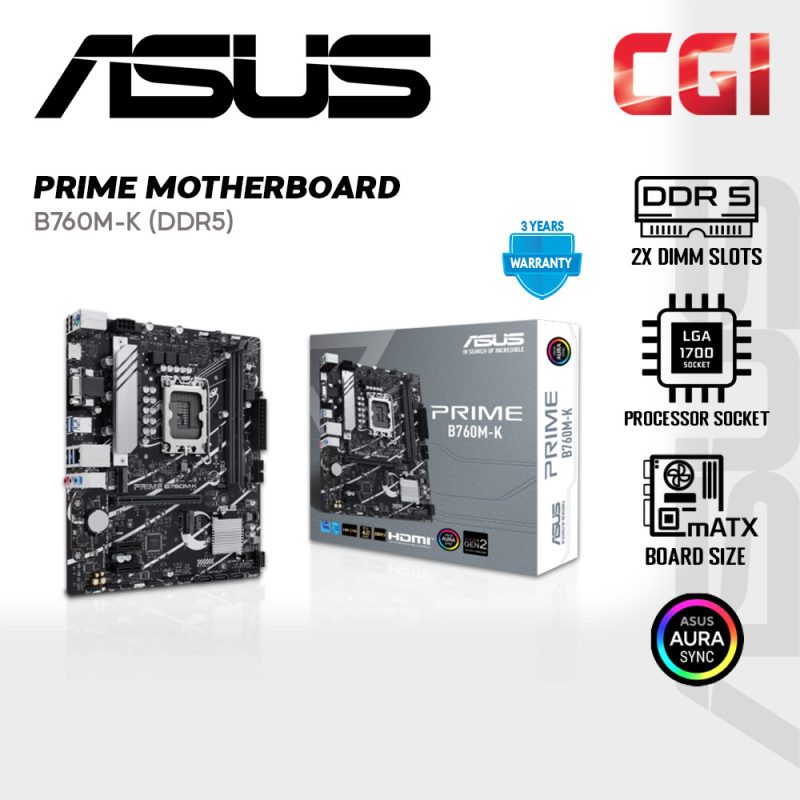 Asus Prime B760M-K-D5 DDR5 LGA 1700 PCIe 4.0 Motherboard BUNDLE Processor