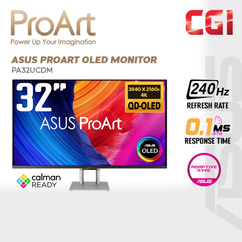 Asus 31.5" Proart PA32UCDM QD-OLED 4K UKD HDR10 ∆E < 1 Adaptive Sync 240Hz 0.1ms 1000Nits Thunderbolt 4 Speaker Ultraslim Display Monitor