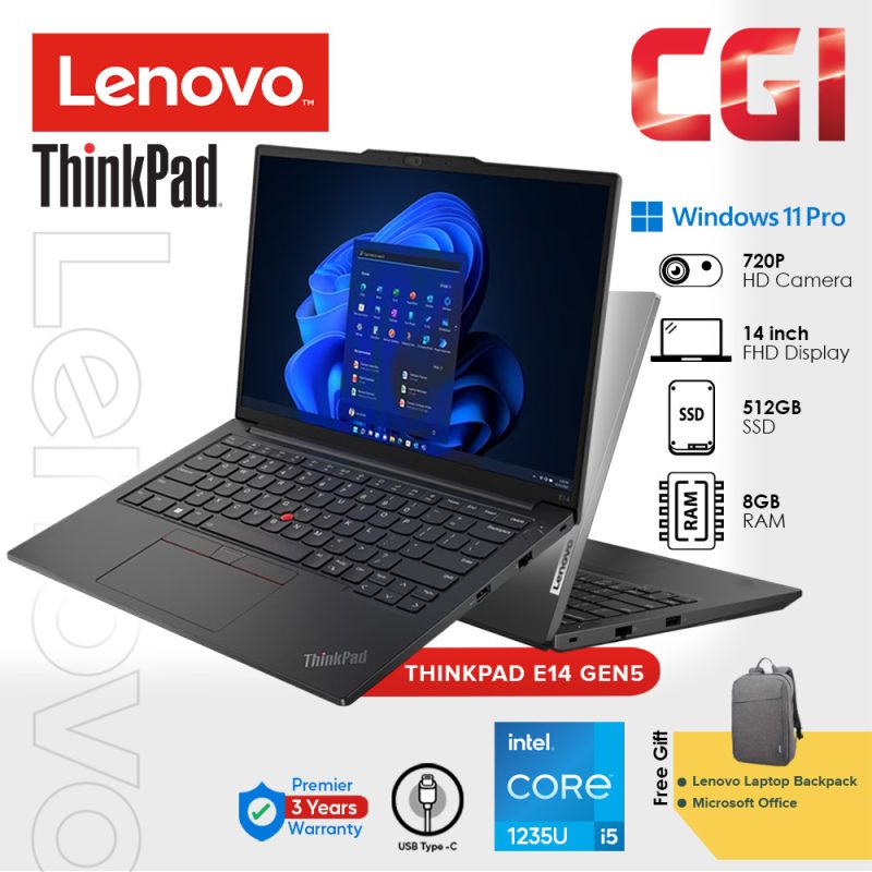 Lenovo 14" Thinkpad E14 Gen 5 Laptop Intel i5-13420H 16GB 512GB W11P WUXGA IPS With Office 3Y Onsite