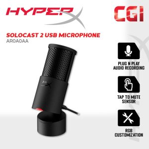 HyperX Solocast 2 Built-In Shock Mount & Pop Fillter USB-C Gaming PC Microphone - HPRX-AR0A0AA