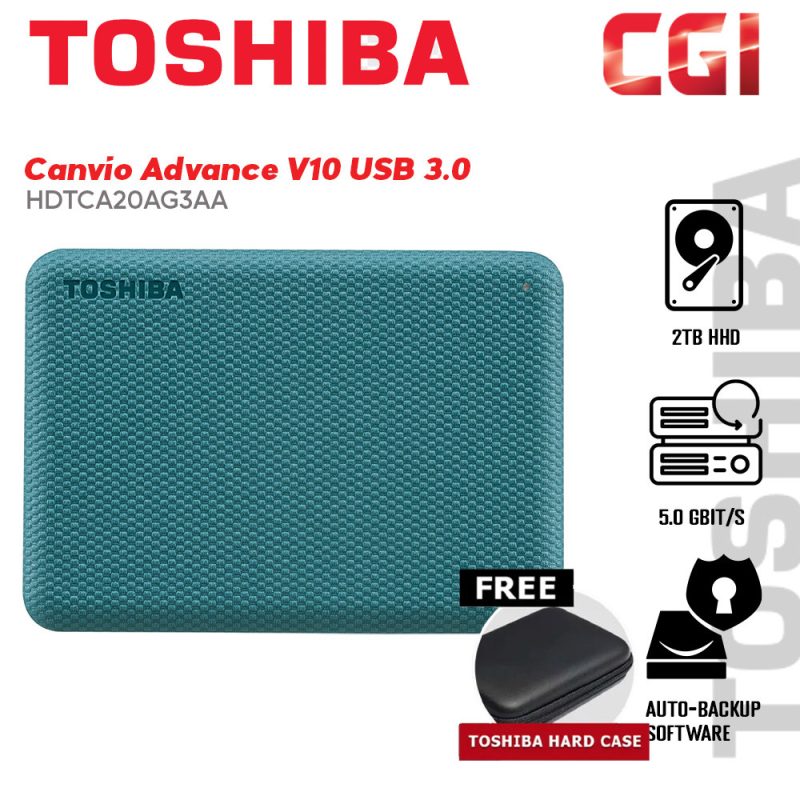 Toshiba 2TB HDTCA20AG3AA Canvio Advance V10 USB 3.0 Portable Hard Drive - Green