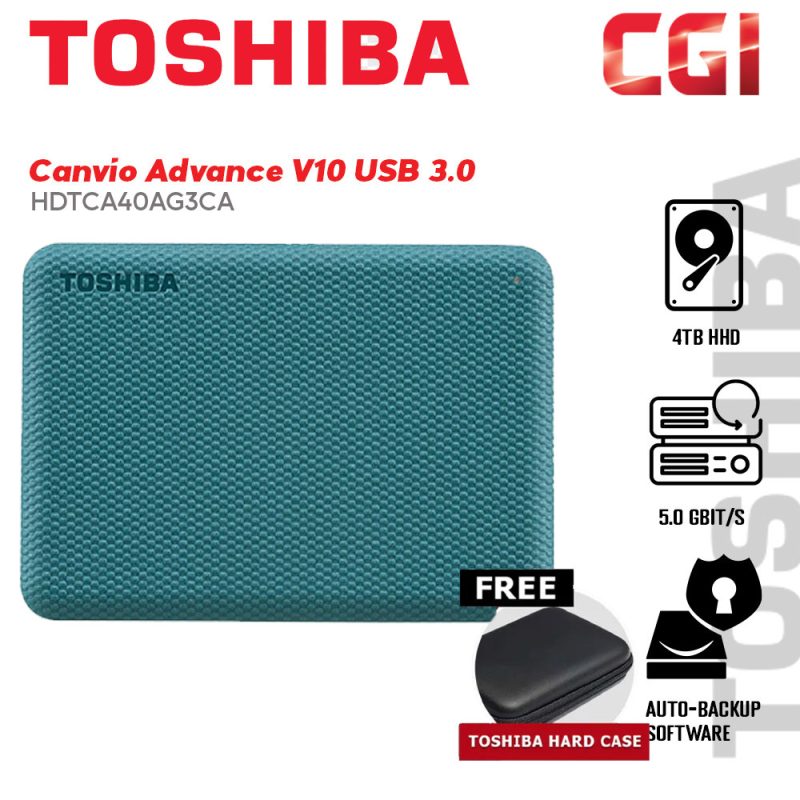 Toshiba 4TB HDTCA40AG3CA Canvio Advance V10 USB 3.0 Portable Hard Drive -Green