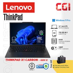 Lenovo 14" Thinkpad X1 Carbon Gen 12 ULT 7-155U 32GB LPDDR5X 1TB WUXGA IPS Win11Pro 3Y Premier Support Plus With Office Laptop