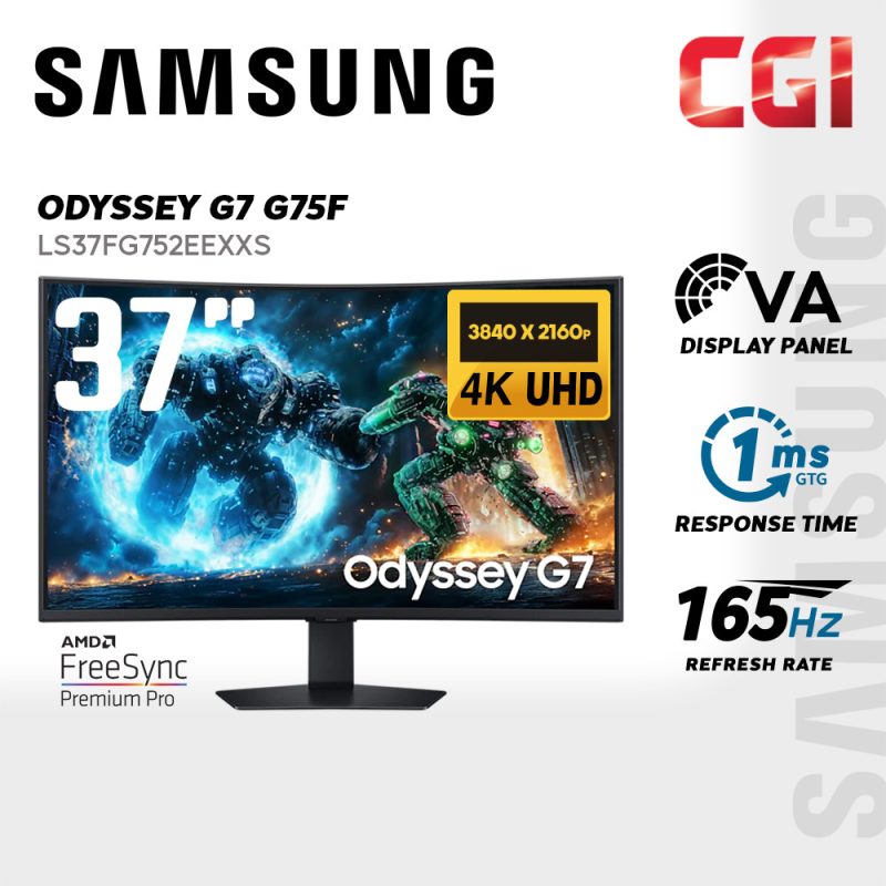 Samsung 37" Odyssey LS37FG752EEXXS G7 G75F VA 4K HDR10+ FreeSync 165Hz 1ms Ergonomic Curved Gaming Monitor