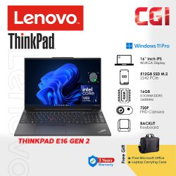 Lenovo 16" Thinkpad E16 Gen 2 ULT5 125U 16GB DDR5 512GB Win11Pro WUXGA IPS with Office 3Y Onsite