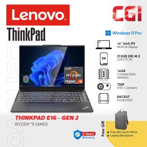 Lenovo 16" Thinkpad E16 Gen 2 AMD R5-7535HS WUXGA IPS 16GB 512GB With Office 3Y Onsite