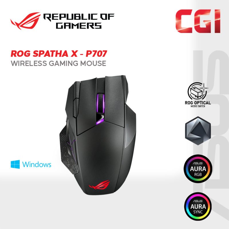 Asus P707 ROG Spatha X 19,000 DPI AuraSync RGB Dual Mode Connectivity Wireless Gaming Mouse