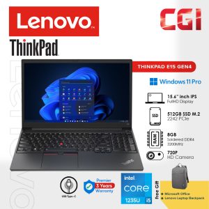 Lenovo 15.6" ThinkPad E15 Gen 4 i5-1235U 8GB RAM 512GB SSD Windows 11 Pro With Office 3Y Onsite - 21E600F1MY