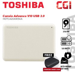 Toshiba 2TB HDTCA20AW3AA Canvio Advance V10 USB 3.0 Portable Hard Drive - White