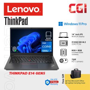 Lenovo 14" Thinkpad E14 Gen 5 Laptop Intel i7-1355U 16GB 512GB W11P WUXGA IPS With Office 3Y Onsite