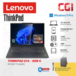 Lenovo 14" Thinkpad E14 Gen 6 R5-7535HS Integrated 16GB 512GB WUXGA Win11Pro With Office 3Y Onsite