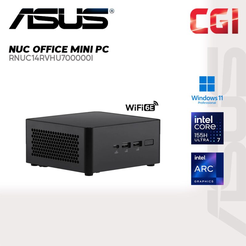 Asus NUC RNUC14RVHU700000I Intel Core Ultra 7 155H Integrated Graphics Wi-Fi 6E Win11Pro with Office Mini PC