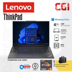 Lenovo 16'' ThinkPad E16 Gen 1 R5-7430U 8GB DDR4 512GB W11P WUXGA IPS With Office 3Y Onsite