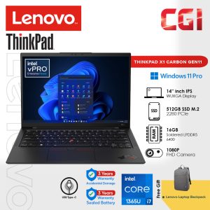 Lenovo 14" Thinkpad X1 Carbon Gen 11 Laptop i7- 1365U 16GB DDR5 512GB WUXGA IPS 100% sRGB 400nits Win11Pro Intel vPro - 21HM0089MY
