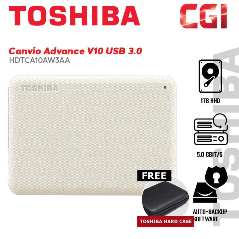 Toshiba 1TB HDTCA10AW3AA Canvio Advance V10 USB 3.0 Portable Hard Drive - White