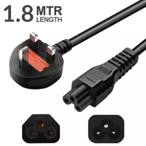 C5 Power Cord UK 3 Pin Fused Laptop Power Cord - 1.8m (For Laptop Adaptor / Monitor)