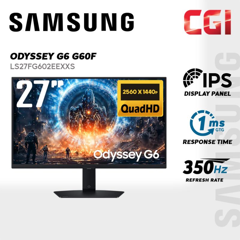 Samsung 27" Odyssey LS27FG602EEXXS G6 G60F IPS QHD Freesync G-Sync 350Hz 1ms Ergonomic Gaming Monitor