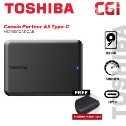 Toshiba 1TB HDTB510AKCAB Canvio Partner A5 Type-C Portable Hard Drive - Black