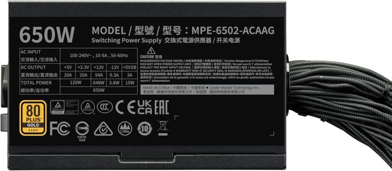 Cooler Master MWE Gold 650W V3 ATX 3.1 Non-Modular PSU - MPE-6502-ACAG-3BUK