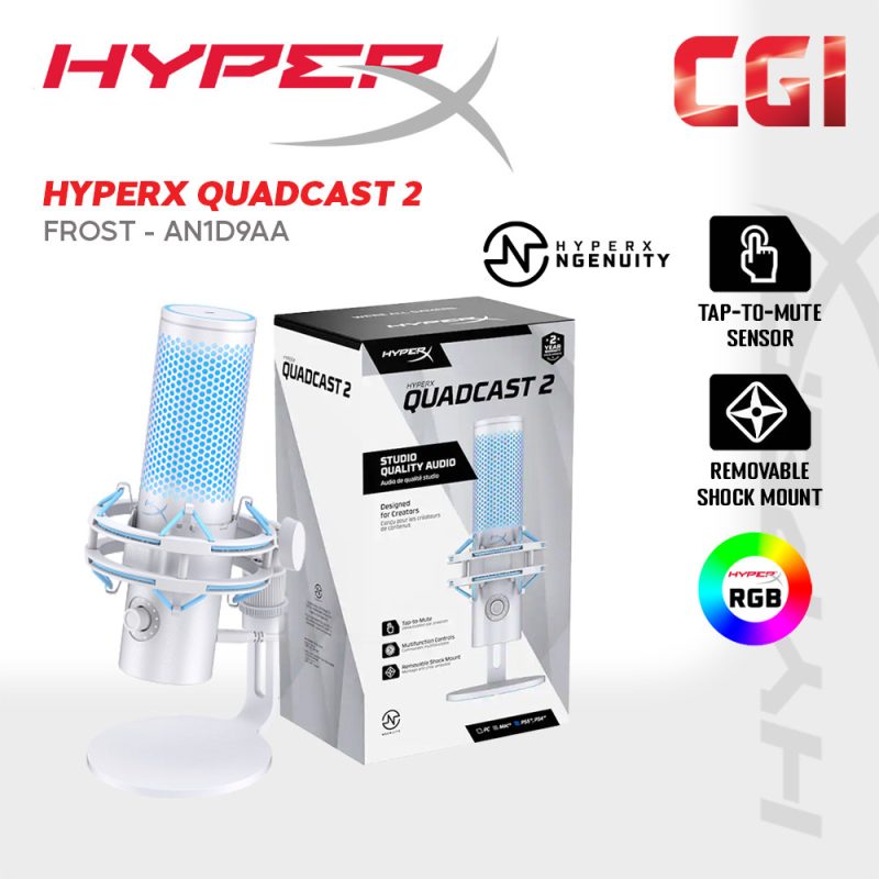HyperX Quadcast 2 Hi Res Quality Recording USB Microphone - Frost (AN1D9AA)