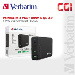 Verbatim 66402 4 Port 100W PD & QC 3.0 USB Charger - Black