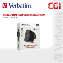 Verbatim 66346 Dual Port 36W QC3.0 Charger - Black