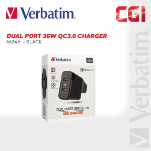 0b83aa598dabcf679cdc1a266cef070d.jpeg Verbatim 66346 Dual Port 36W QC3.0 Charger - Black