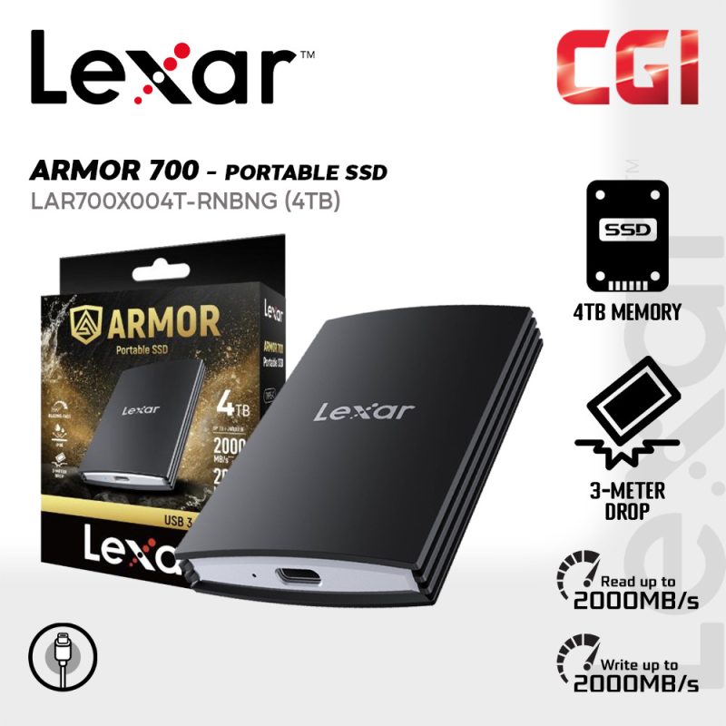 Lexar 4TB ARMOR 700 IP66 ProRes Recording USB 3.2 Portable SSD - LAR700X004T-RNBNG