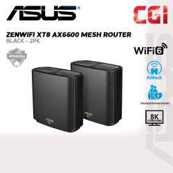 Asus ZenWiFi XT8 AX6600 WiFi 6 AiProtection Pro Alexa IFTTT Tri-Band Mesh WiFi System - Black (Pack of 2)