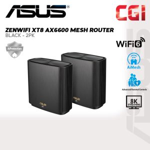 Asus ZenWiFi XT8 AX6600 WiFi 6 AiProtection Pro Alexa IFTTT Tri-Band Mesh WiFi System - Black (Pack of 2)