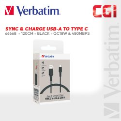 185489d3fe688d96aeea4ee1fdde45b7.jpeg Verbatim 66668 120cm Sync & Charge USB to Type-C PVC Cable (QC18W & 480Mbps) - Black