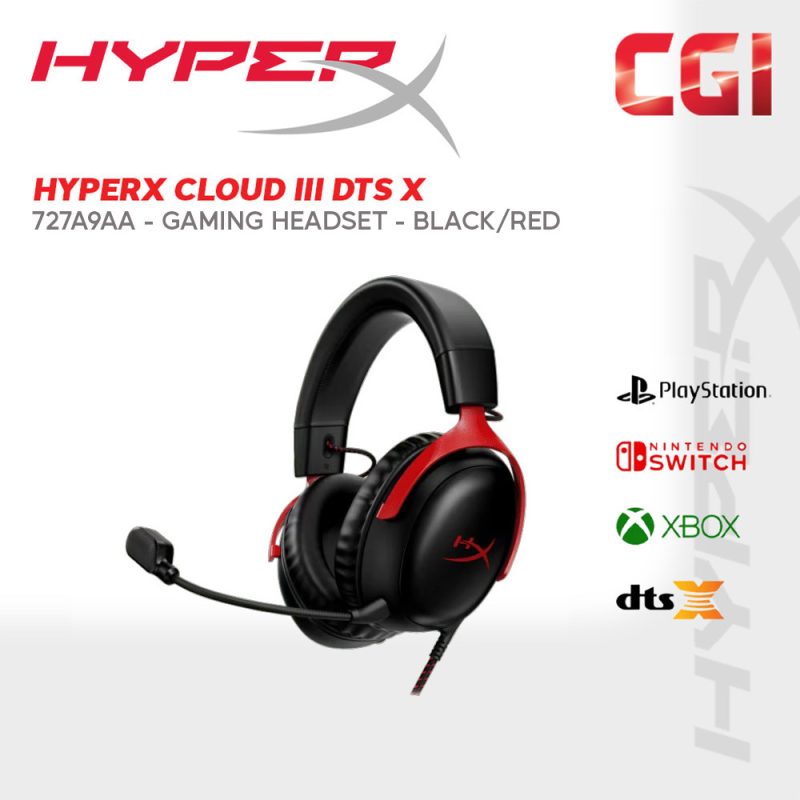 HyperX Cloud III DTS X-Spatial Audio Wired Gaming Headset - 727A9AA (Black-Red)